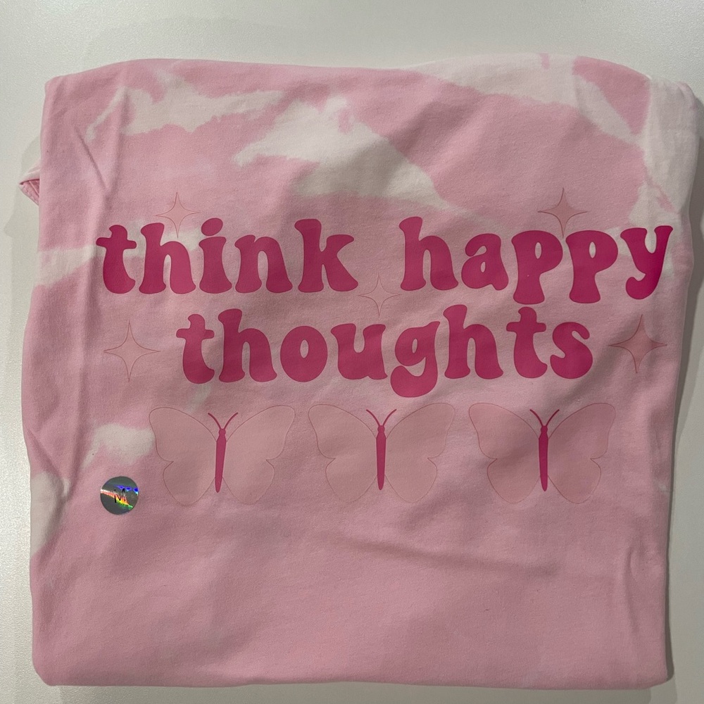BRAND NEW. Pink Bleached Tee. Think Happy Thoughts. Size Medium and Large.